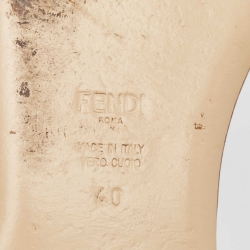 Pre Owned Fendi Silver Leather Flowerland Flat Slides Size 40