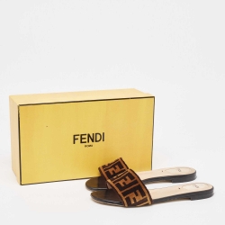 Pre Owned Fendi Brown Zucca Velvet Flat Slides Size 39