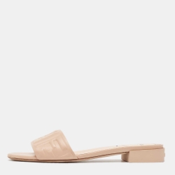 Pre Owned Fendi Dusty Pink FF Embossed Leather Flat Slides Size 39.5