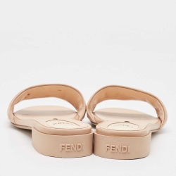 Pre Owned Fendi Dusty Pink FF Embossed Leather Flat Slides Size 39.5