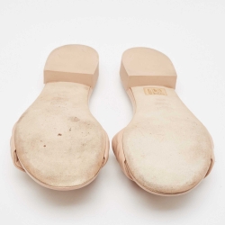 Pre Owned Fendi Dusty Pink FF Embossed Leather Flat Slides Size 39.5