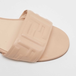 Pre Owned Fendi Dusty Pink FF Embossed Leather Flat Slides Size 39.5