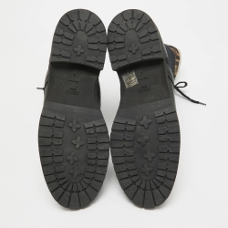 Pre Owned Fendi Black Leather and Zucca Stretch Fabric Rockoko Combat Boots Size 41