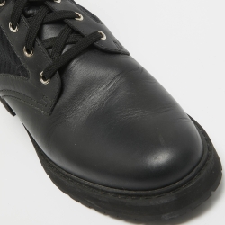 Pre Owned Fendi Black Leather and Zucca Stretch Fabric Rockoko Combat Boots Size 41