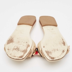 Pre Owned Fendi Beige Patent Leather Flowerland Flat Slides Size 38