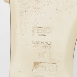 Pre Owned Fendi Beige Patent Leather Flowerland Flat Slides Size 38