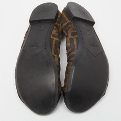 Pre Owned Fendi Tobacco Zucca Canvas and Lizard Embossed Leather Cap Toe Scrunch Ballet Flats Size 39