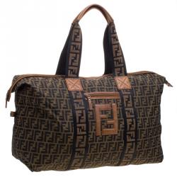 Pre Owned Fendi Brown Zucca Canvas Carryall Weekender Traveling Bag