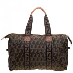 Pre Owned Fendi Brown Zucca Canvas Carryall Weekender Traveling Bag