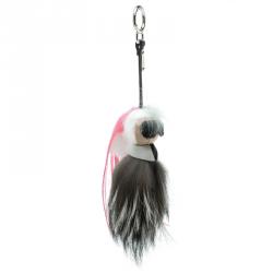 Pre Owned Fendi Mini Karlito Fur Leather Silver Tone Bag Charm