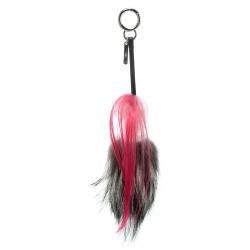 Pre Owned Fendi Mini Karlito Fur Leather Silver Tone Bag Charm