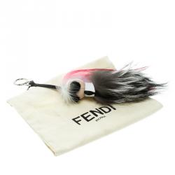 Pre Owned Fendi Mini Karlito Fur Leather Silver Tone Bag Charm