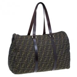 Fendi Tobacco Zucca Leather and Canvas Duffel Bag