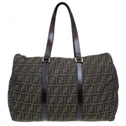 Fendi Tobacco Zucca Leather and Canvas Duffel Bag