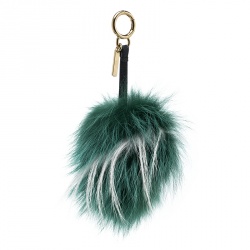 Pre Owned Fendi Green Fur Gold Tone Monster Bug Bag Charm 