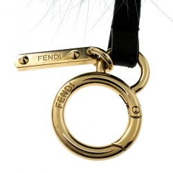 Pre Owned Fendi Green Fur Gold Tone Monster Bug Bag Charm 