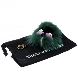 Pre Owned Fendi Green Fur Gold Tone Monster Bug Bag Charm 