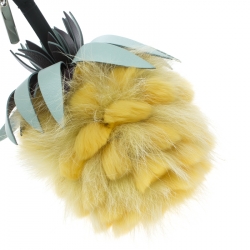 Pre Owned Fendi Yellow Pineapple Fur Pompom and Leather Bag Charm