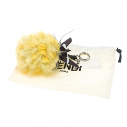 Pre Owned Fendi Yellow Pineapple Fur Pompom and Leather Bag Charm