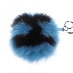 Pre Owned Fendi Blue Pompom Fur and Leather Bag Charm