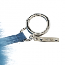 Pre Owned Fendi Blue Pompom Fur and Leather Bag Charm