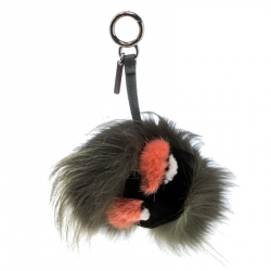 Pre Owned Fendi Green Fur Gold Tone Monster Bug Bag Charm
