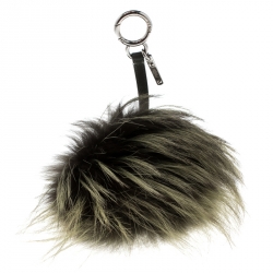 Pre Owned Fendi Green Fur Gold Tone Monster Bug Bag Charm