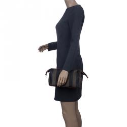 مملوكة مسبقًا Fendi Brown Pequin Large Cosmetic Bag