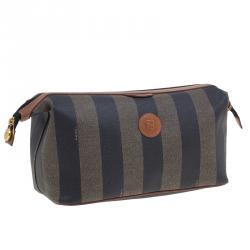 مملوكة مسبقًا Fendi Brown Pequin Large Cosmetic Bag