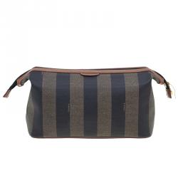 مملوكة مسبقًا Fendi Brown Pequin Large Cosmetic Bag