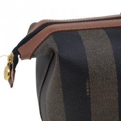 مملوكة مسبقًا Fendi Brown Pequin Large Cosmetic Bag