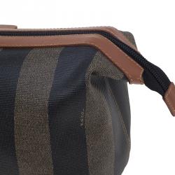 مملوكة مسبقًا Fendi Brown Pequin Large Cosmetic Bag