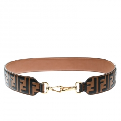 Pre Owned Fendi Brown Zucca Leather Strap You Bag Strap
