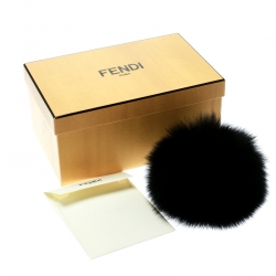 Pre Owned Fendi Black Pompom Fur Leather Gold Tone Bag Charm
