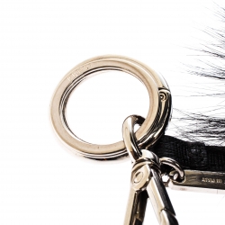 Pre Owned Fendi Bag Bug Yellow Eyes Black Fur Leather Key Chain / Bag Charm 