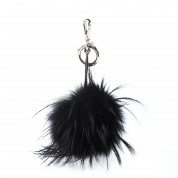 Pre Owned Fendi Bag Bug Yellow Eyes Black Fur Leather Key Chain / Bag Charm 