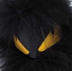 Pre Owned Fendi Bag Bug Yellow Eyes Black Fur Leather Key Chain / Bag Charm 