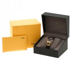 Pre Owned Fendi Black Gold Plated Steel Diamond Chameleon Women's Wristwatch 29 mm