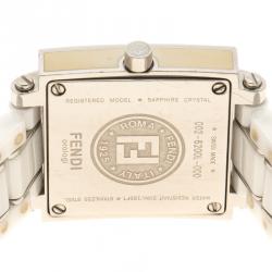 Pre Owned Fendi White Ceramic And Stainless Steel Quadro Women's Wristwatch 25 mm