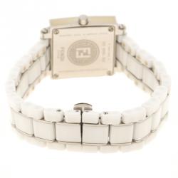 Pre Owned Fendi White Ceramic And Stainless Steel Quadro Women's Wristwatch 25 mm