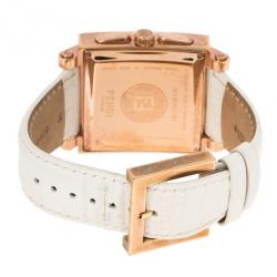 Pre Owned Fendi White Rose Gold Plated Steel Ceramic Quadro 6500G Women's Wristwatch 39 mm