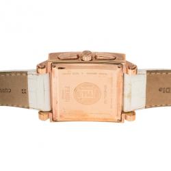 Pre Owned Fendi White Rose Gold Plated Steel Ceramic Quadro 6500G Women's Wristwatch 39 mm