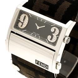Pre Owned Fendi Black Stainless Steel Diamond Zip Code 1120G Women's Wristwatch 40 mm
