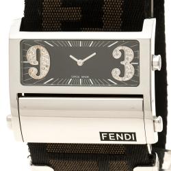 Pre Owned Fendi Black Stainless Steel Diamond Zip Code 1120G Women's Wristwatch 40 mm