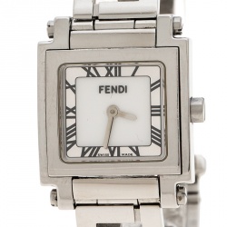 Pre Owned Fendi Silver White Stainless Steel Quadro 6000L Women's Wristwatch 25 mm