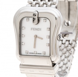 Pre Owned Fendi White Mother of Pearl Stainless Steel And Diamond B. Fendi 3800G Women's Wristwatch 33mm