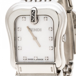 Fendi White Mother of Pearl Stainless Steel And Diamond B. Fendi 3800G Women's Wristwatch 33mm