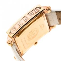 Pre Owned Fendi White Rose Gold Plated Steel Ceramic Quadro 6500G Women's Wristwatch 39 mm
