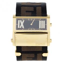 Pre Owned Fendi Black Zip Code Gold Plated Steel Womens Wristwatch 30 MM