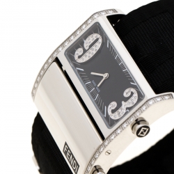 Pre Owned Fendi Black Stainless Steel Diamond Zip Code 1120G Women's Wristwatch 46 mm